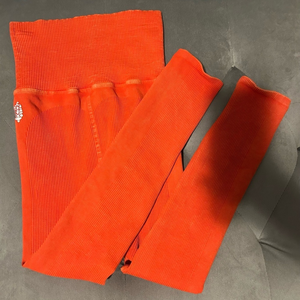 Free People Vibrant Orange Ribbed Leggings